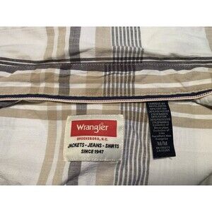 Wrangler Western Button Up Shirt Tan/Gray Plaid Mens "Made in USA" Medium